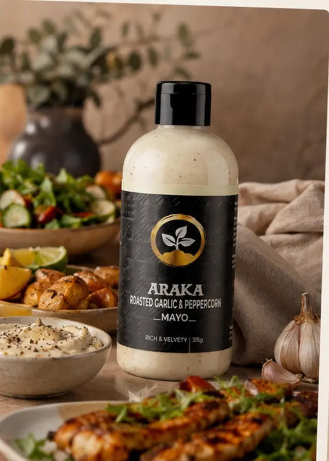 Araka roasted garlic mayo with garlic, lemon and peppercorns